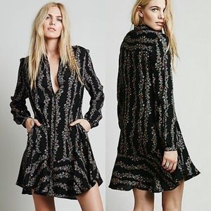 Free People Black Floral Button Down Dress